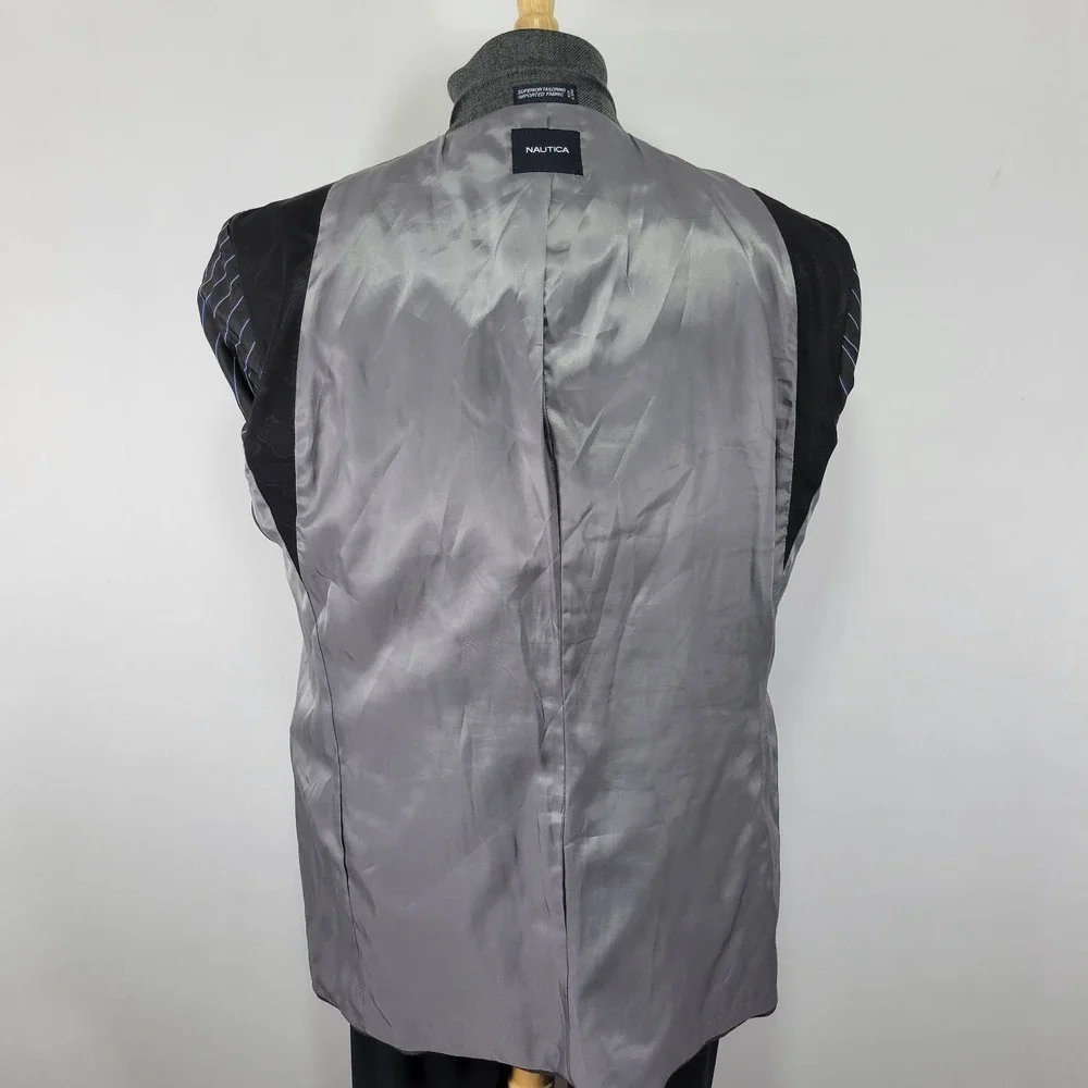 Nautcia Men's Sport Coat Blazer‎ Two Button Gray Flannel Twill Lambs Wool 46L
